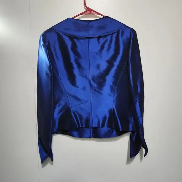 VNT Georgiou Studio Blue Shiny Blazer Size 12 + Unbranded Skirt Set Womens Suit - Picture 6 of 16